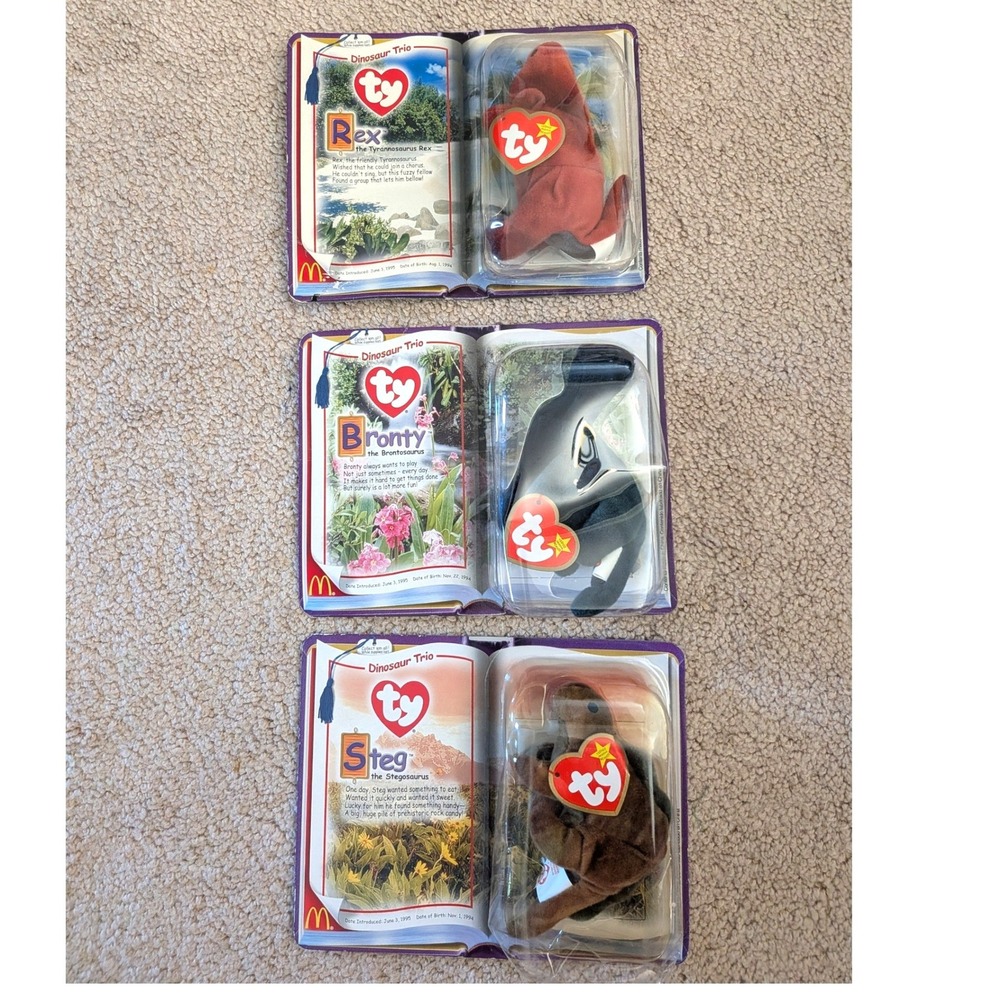 Vintage 2000 McDonald's Teenie Beanie Babies Dinosaur Trio Set NIB